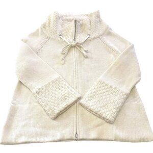 WHITE HOUSE BLACK MARKET Women's Cream Zip Knit Sweater Textured Sleeve Cozy M